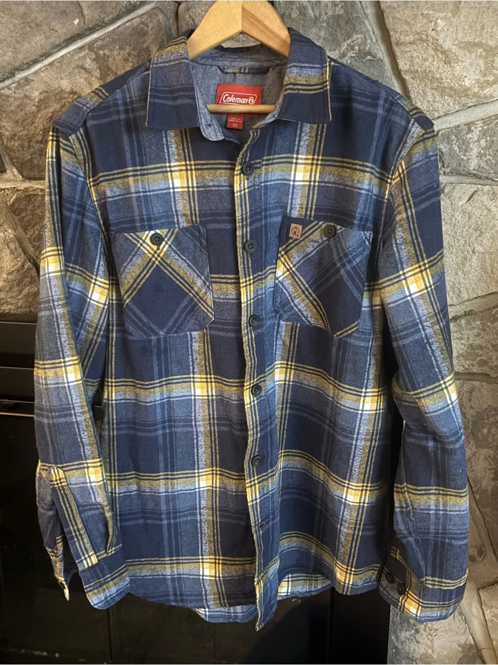 Coleman Navy and Yellow Plaid Button-Down Flannel Shirt